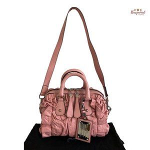 Authentic Dolce & Gabbana Pink Ruffled Leather Miss Rouche Satchel Bag w/ Strap